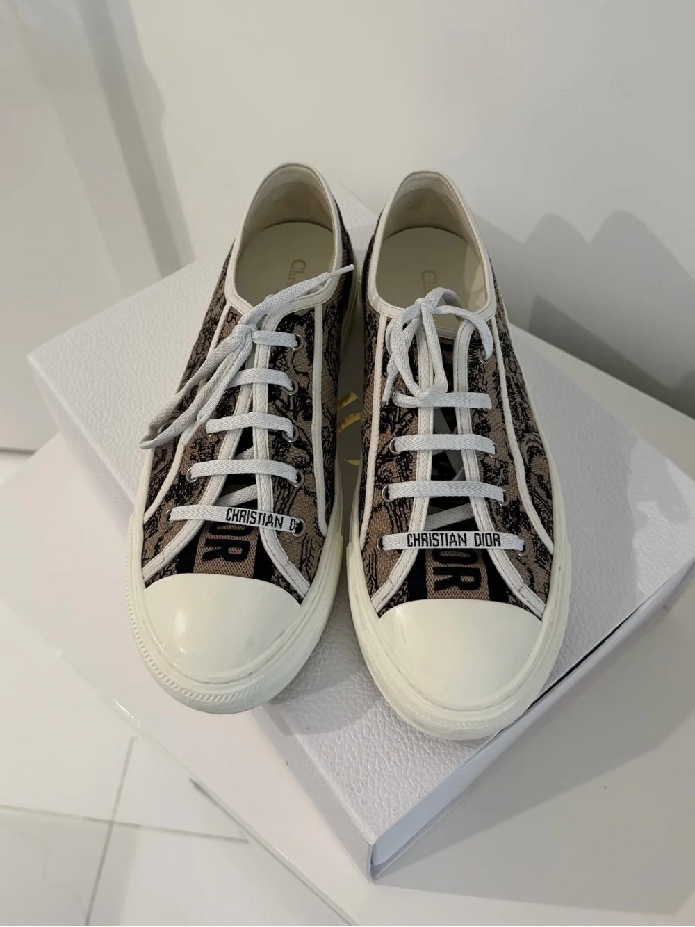 Dior Brown Logo Canvas Low-Top Sneakers with White Toe Caps
